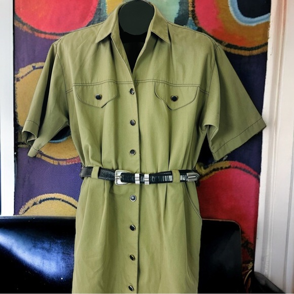 Vintage Willi of California Tan Button-up Dress with Black Buttons Size 12 - Picture 5 of 9